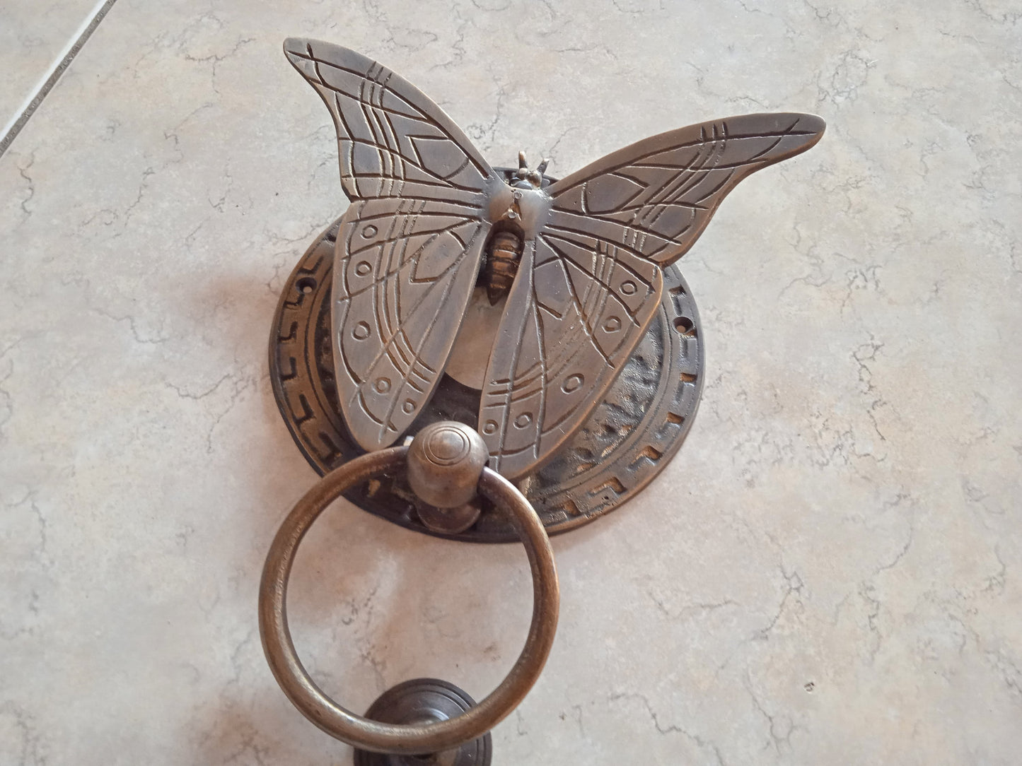 Large Butterfly Door Knocker, Antique Solid Brass, 7"