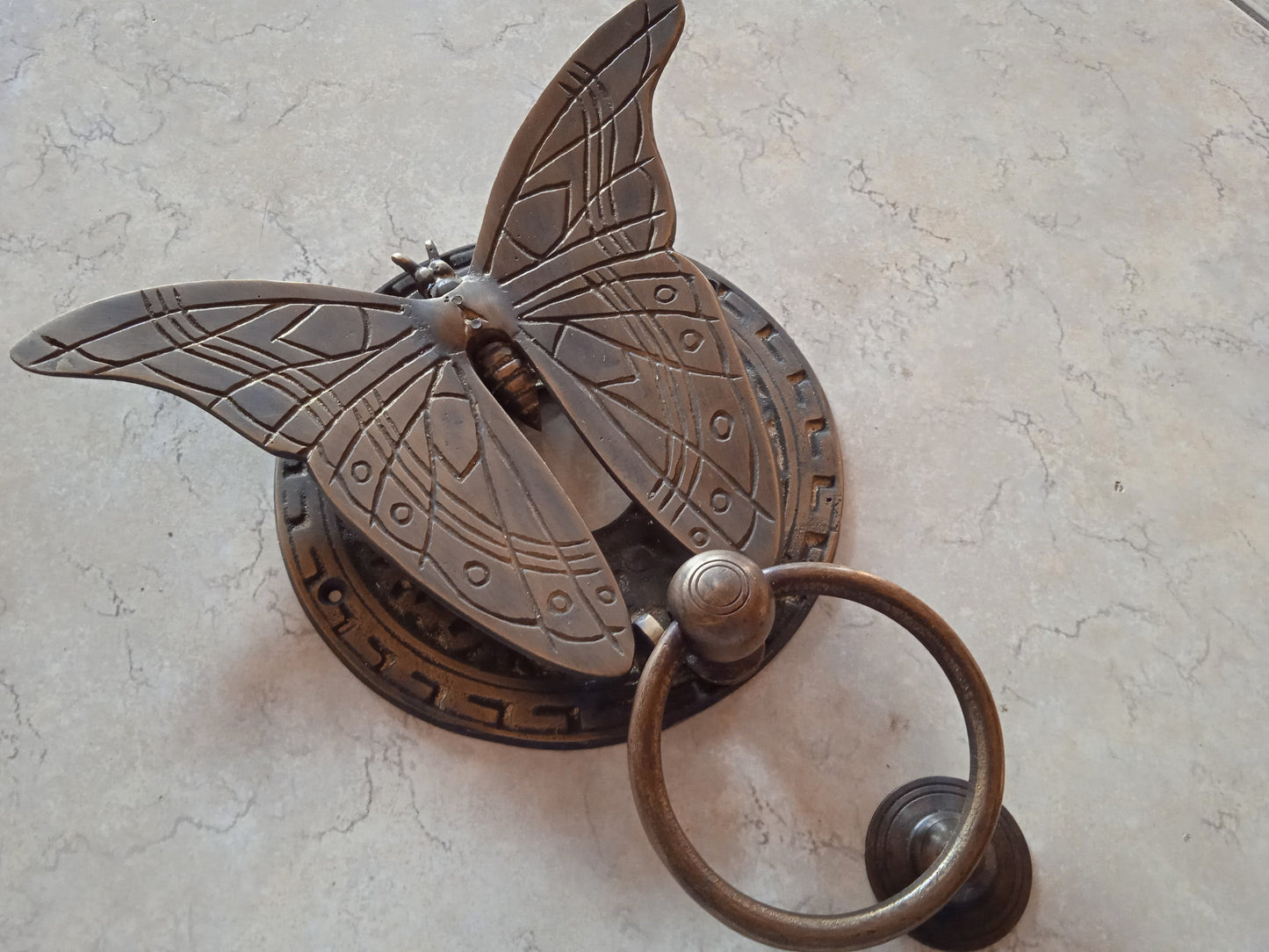 Large Butterfly Door Knocker, Antique Solid Brass, 7"