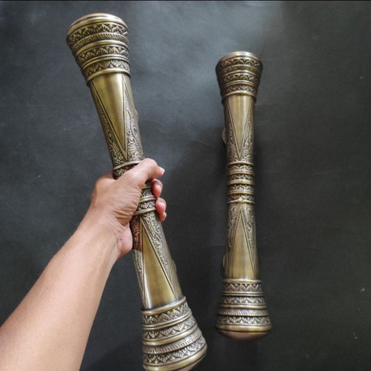 Victorian Brass Door Handle Set | Vintage Ornate Pulls, 42cm
