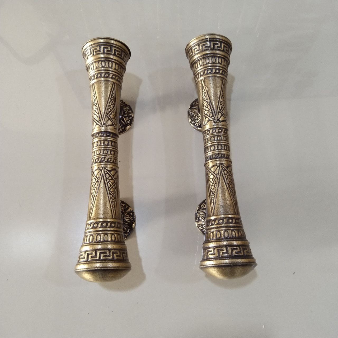 Vintage Carved Solid Brass Door Handle Pair | Japanese Godo Style Front Entry Pull Handles | Luxury Main Door Hardware
