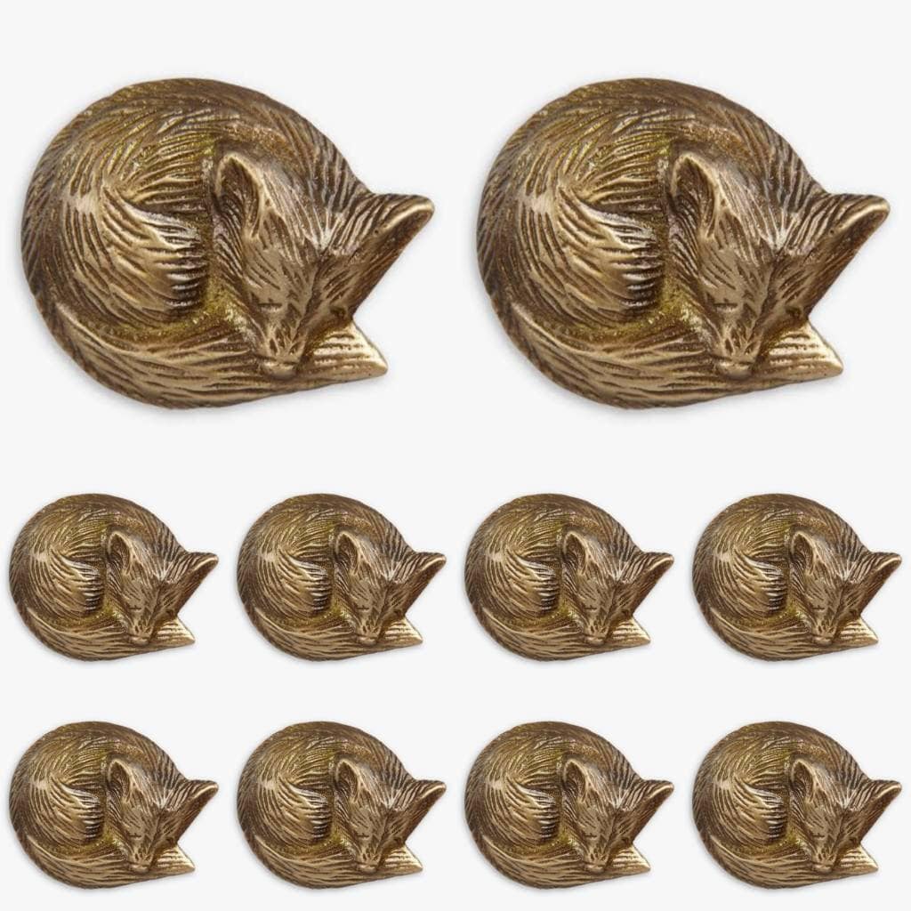 10 pieces Vintage Brass Sleeping Fox Knob for Drawer Dresser Knobs