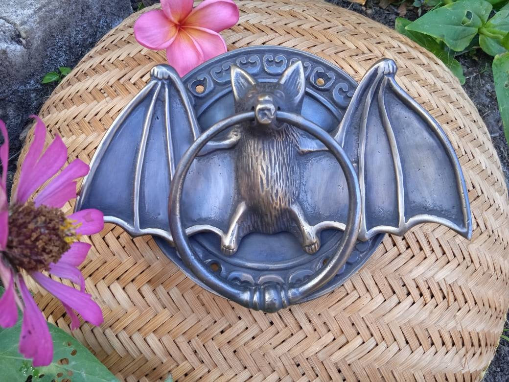 7" Antique Brass Bat Wings Door Knocker, Decorative House Handle