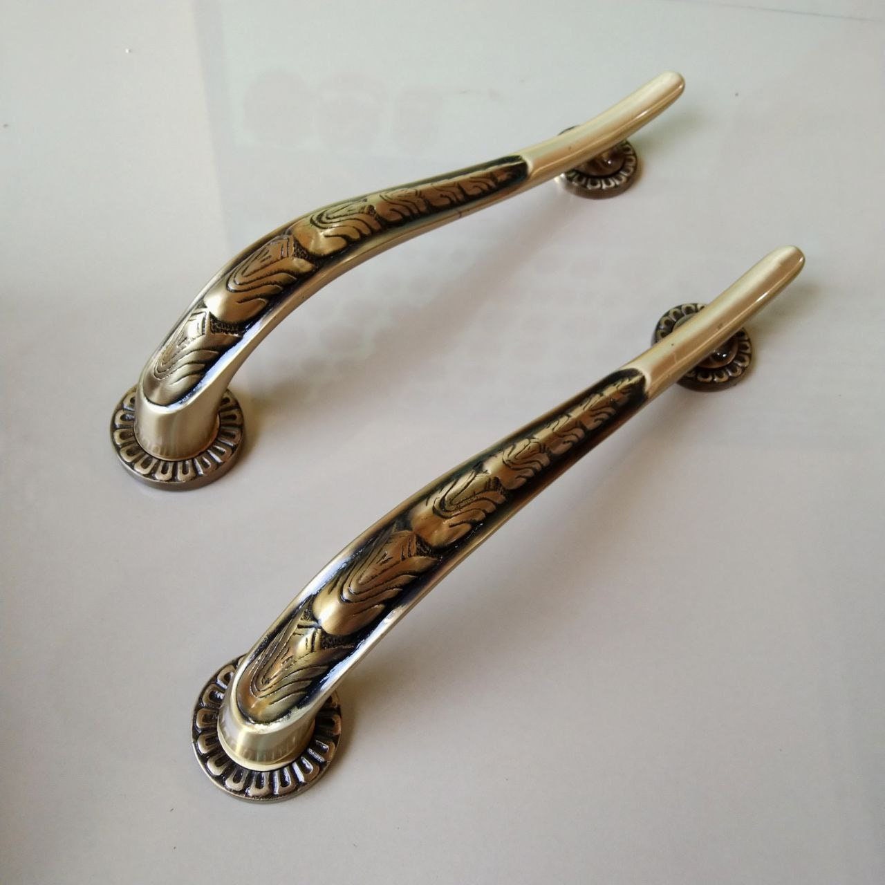 Vintage Carved Brass Door Pulls | 14.1" Entry Handles, Pair