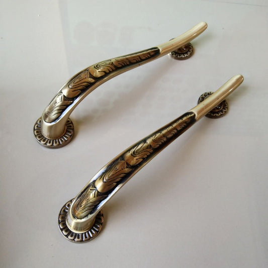 Vintage Carved Brass Door Pulls | 14.1" Entry Handles, Pair