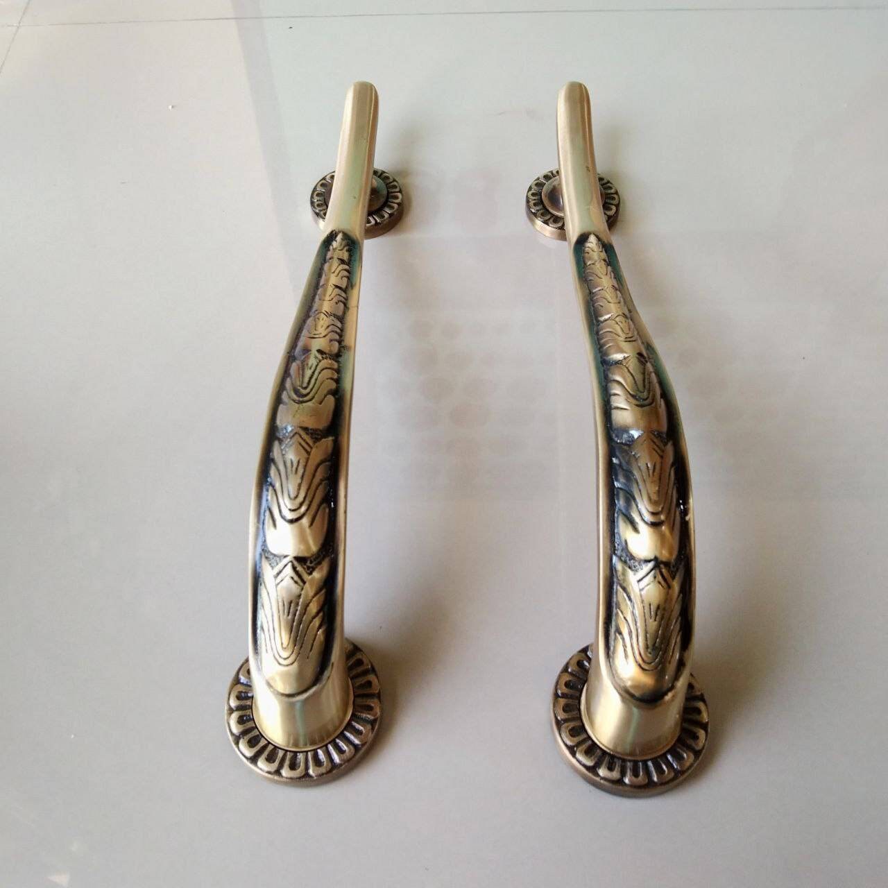 Vintage Carved Brass Door Pulls | 14.1" Entry Handles, Pair