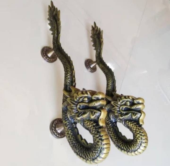 set of 2pcs Vintage Dragon Brass Door Handle Set | Architectural Pulls, 18.89" Inch