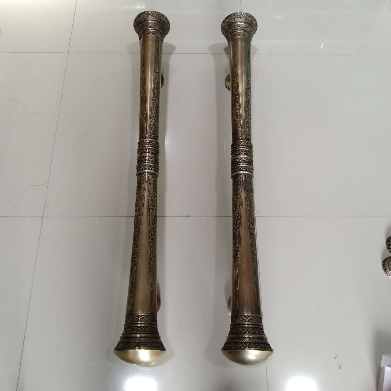 Victorian Brass Door Pull Handle Pair, 39.37" Antique Entry Handles