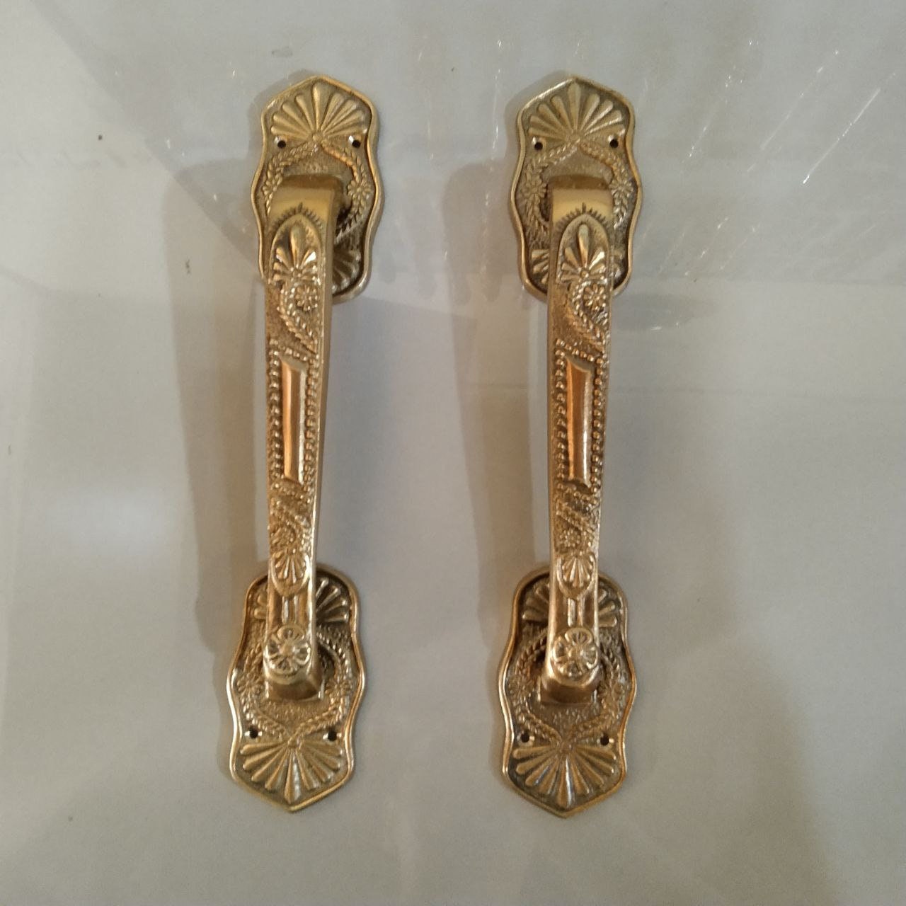 Solid Brass Door Handle Pair, Gold Finish, Entryway Pull