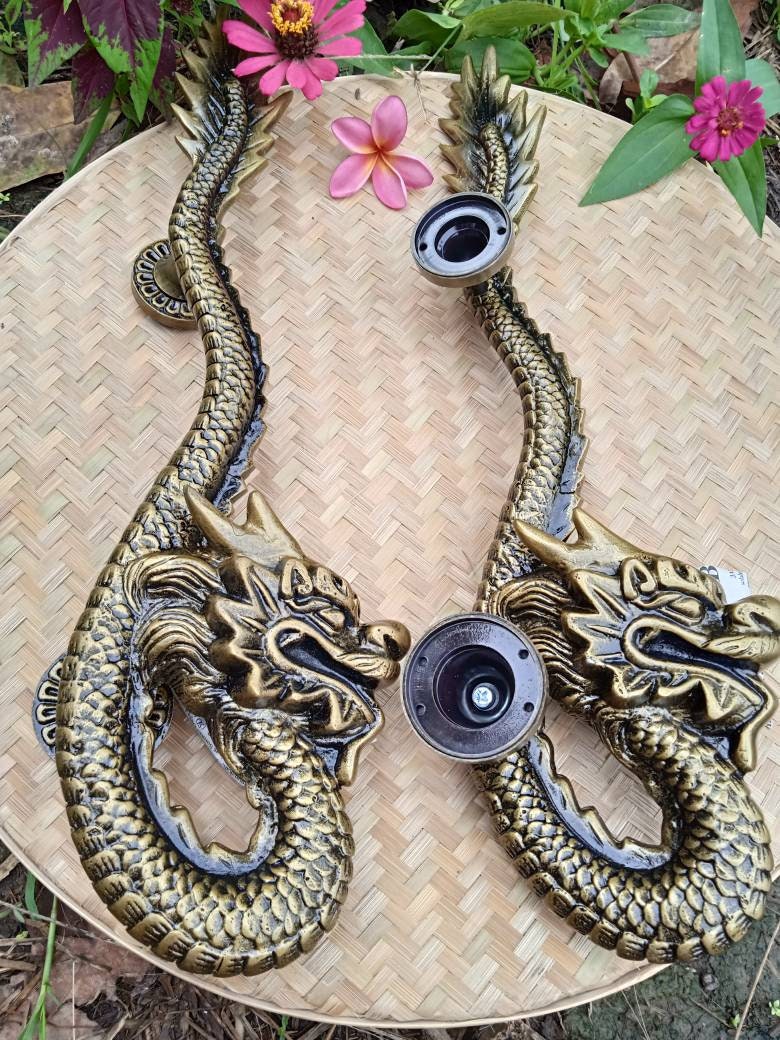Vintage Brass Dragon Door Handles | Bali Furniture Craft, Set of 2