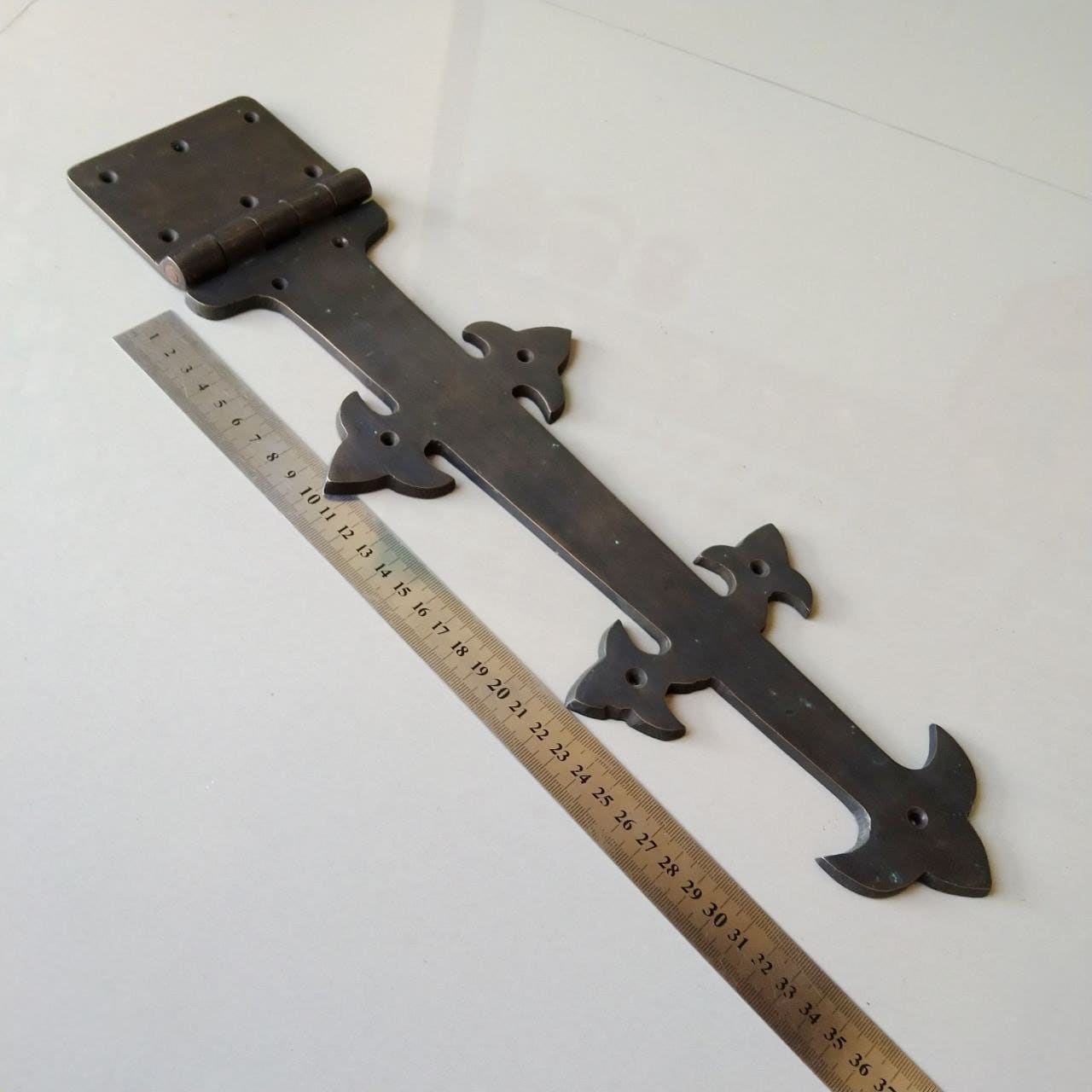Antique Brass Fleur de Lis Gate Hinges, 44cm French Style (Set of 2)