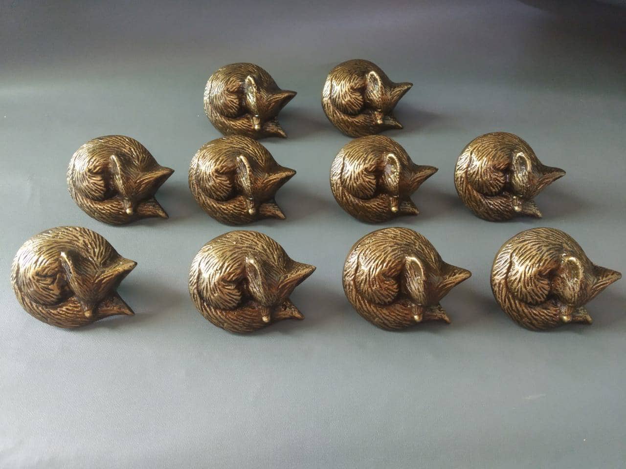 10 pieces Vintage Brass Sleeping Fox Knob for Drawer Dresser Knobs