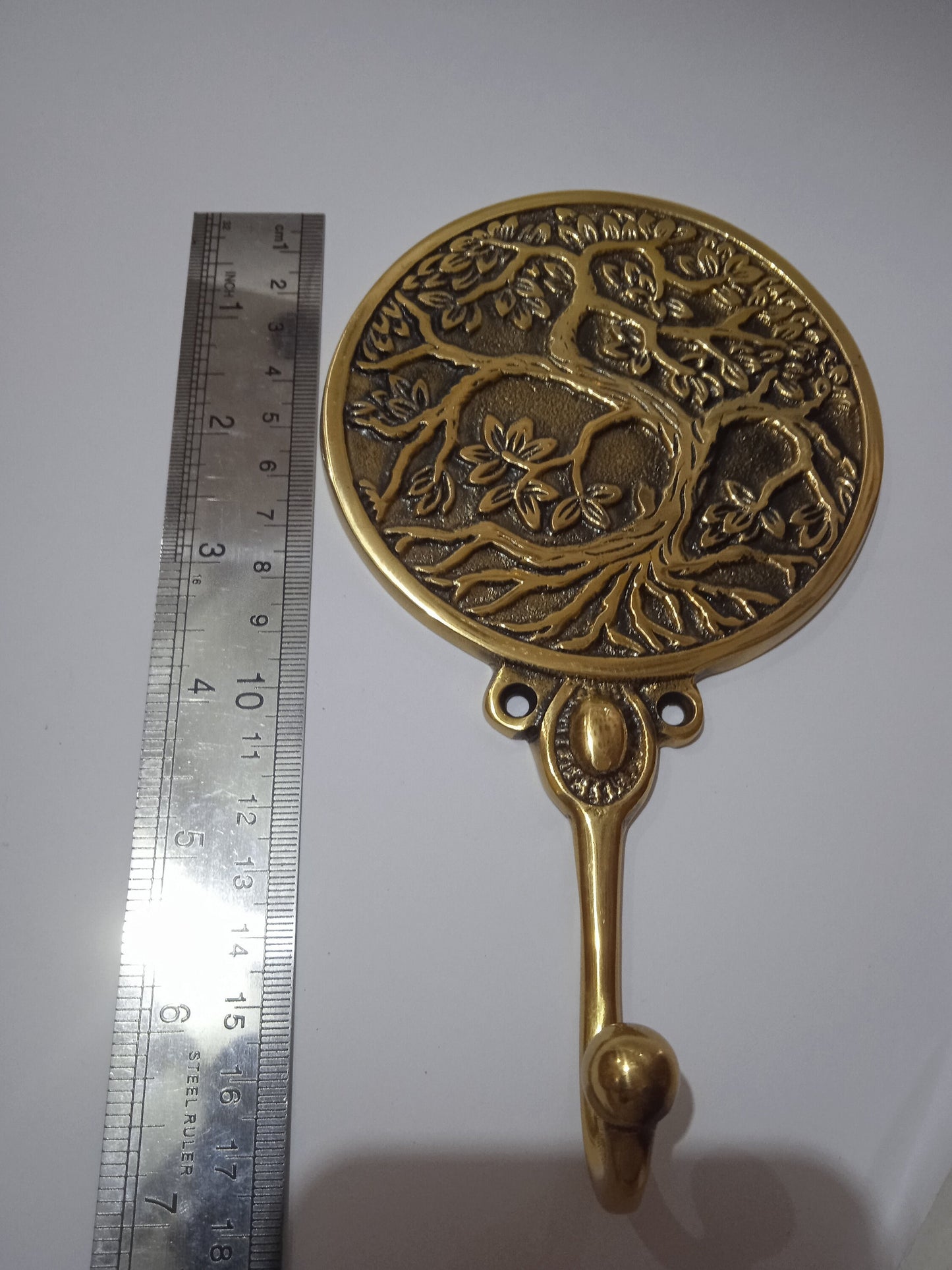 Set of 3 Golden Brass Tree of Life Wall Hooks, Vintage Style
