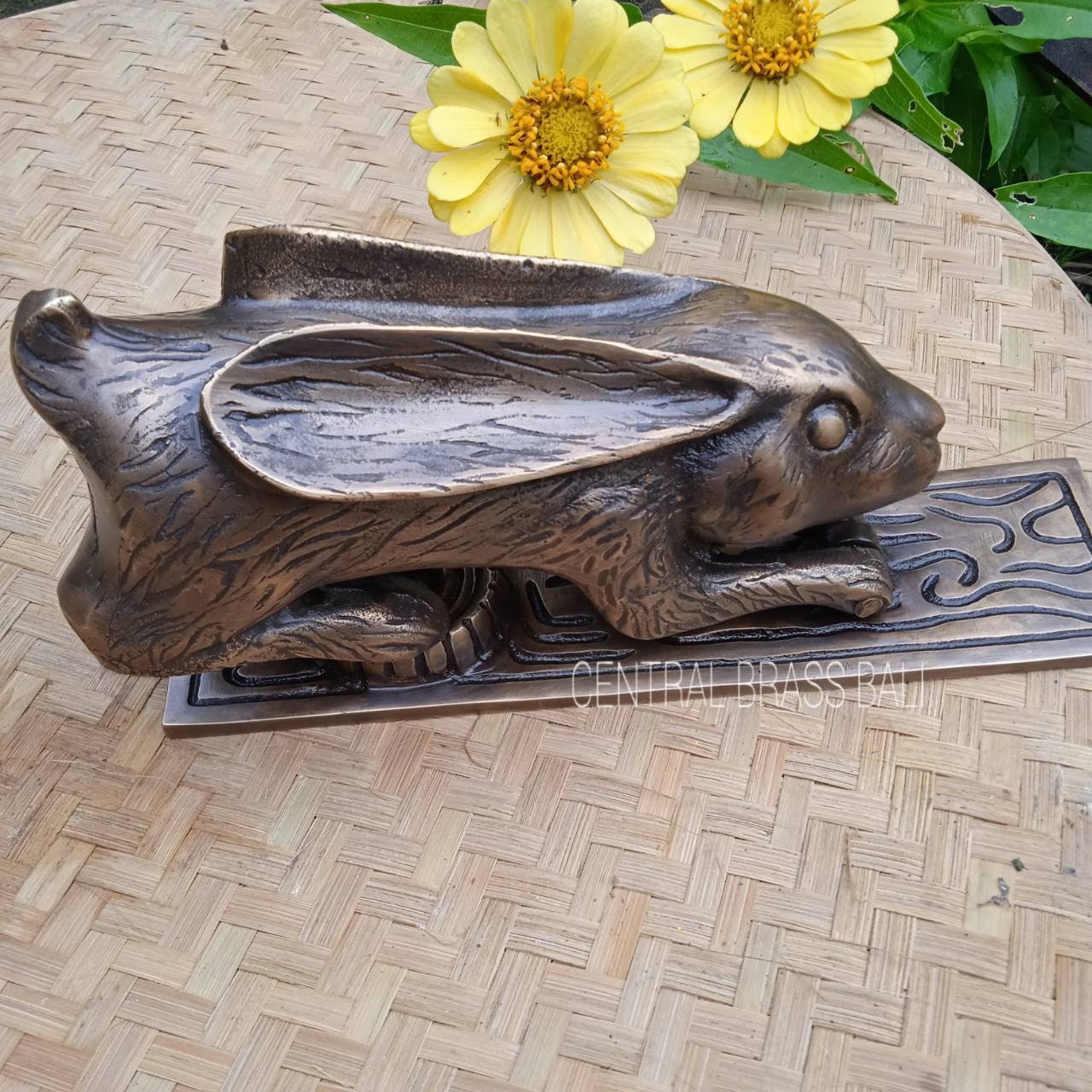 Solid Brass Rabbit Door Knocker | Antique Bunny Decor, 10.62"