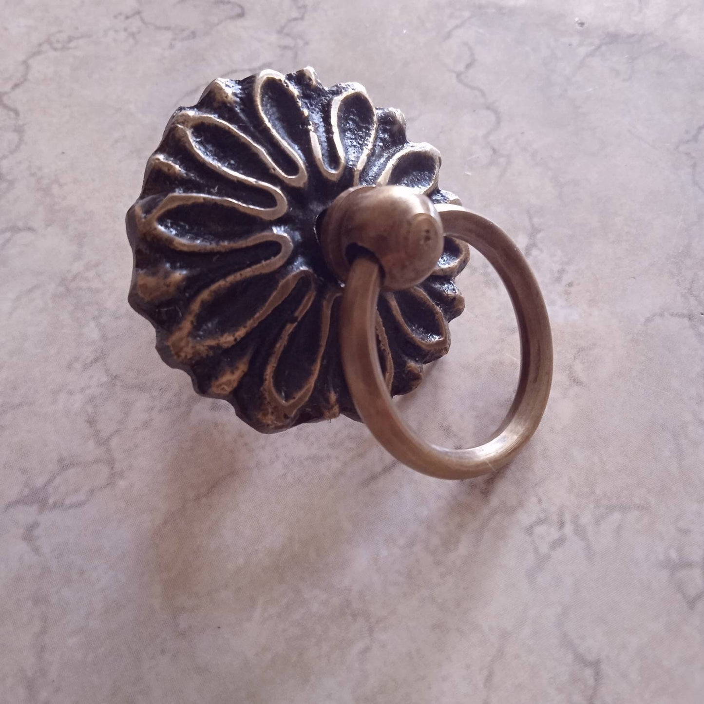 set of 10Pcs Sunflower Brass Ring Pull | Floral Cabinet Knob, Dresser Drawer Hardware