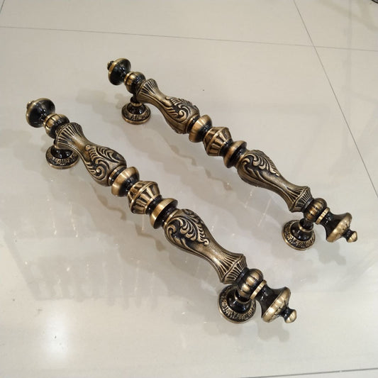 Antique Brass Door Handle Pair, Ornate Entry Door Pulls, Solid Brass Vintage European Door Hardware, 43cm Long Handles