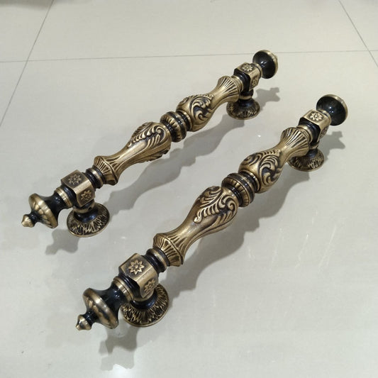 Pair Antique Brass Entry Door Handles, Ornate Vintage Door Pulls, Large Solid Brass Hardware, 43cm