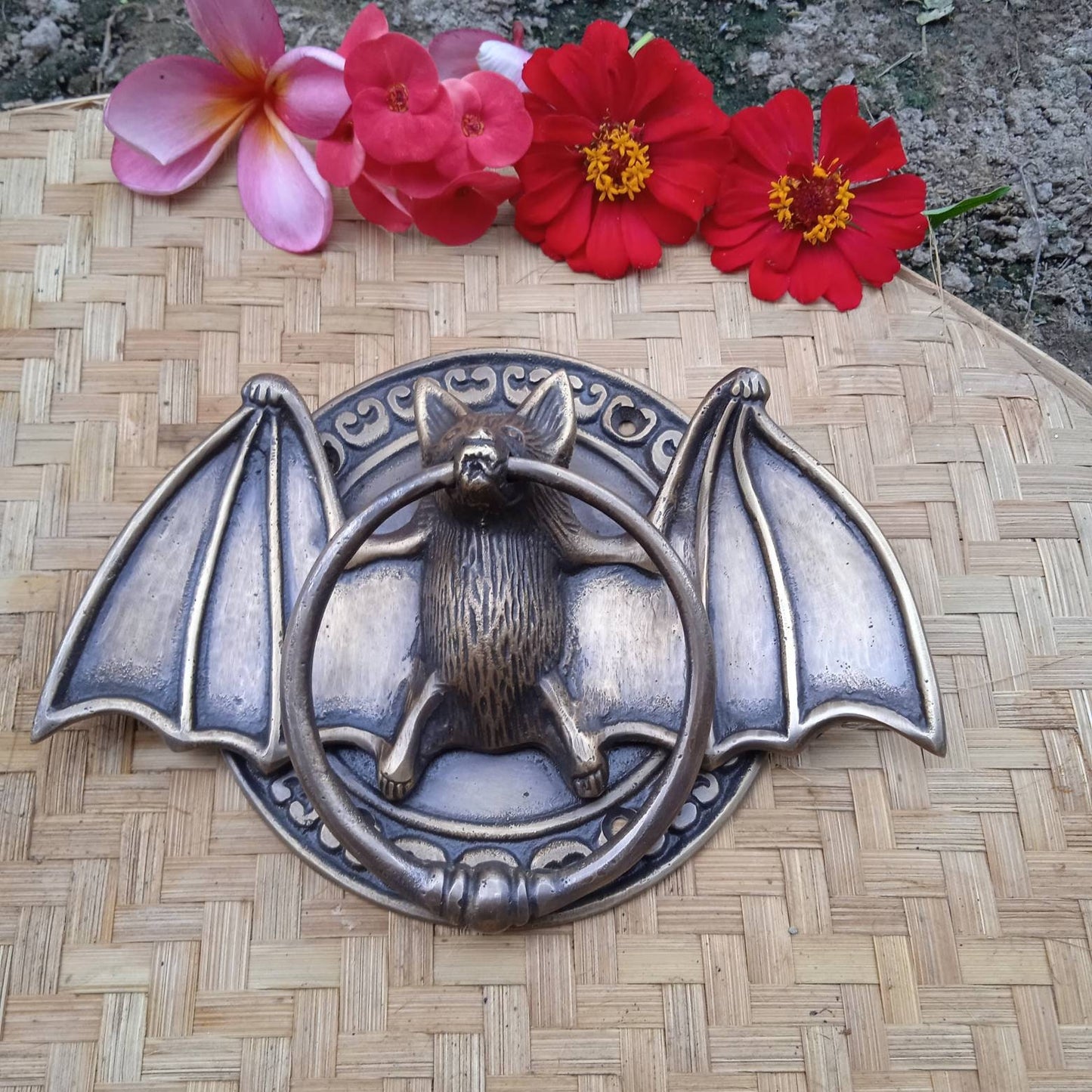 7" Antique Brass Bat Wings Door Knocker, Decorative House Handle