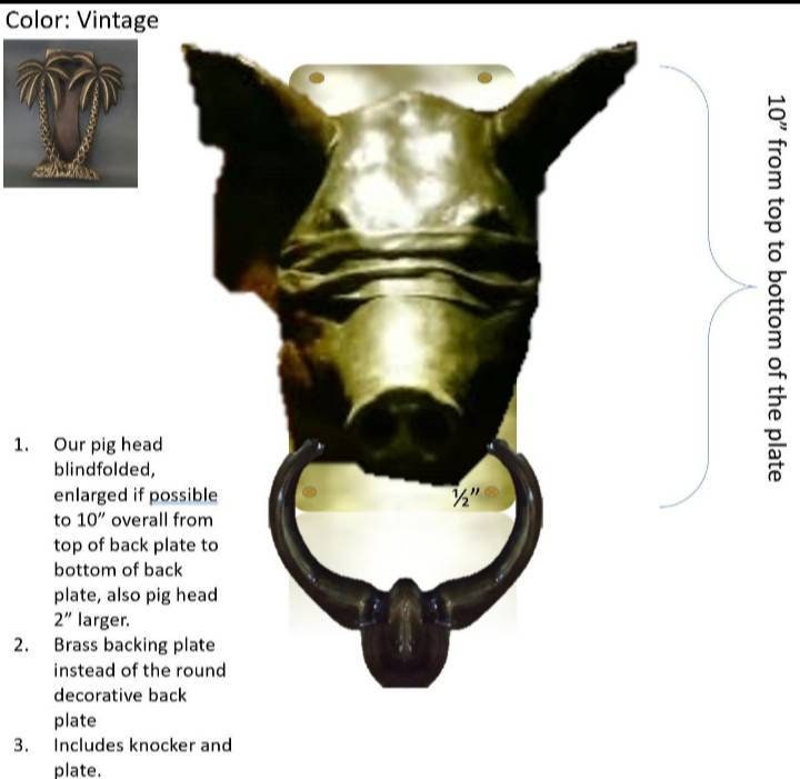 Polished Brass Solid Brass Blind Pig Door Knocker | Rustic Home Decor