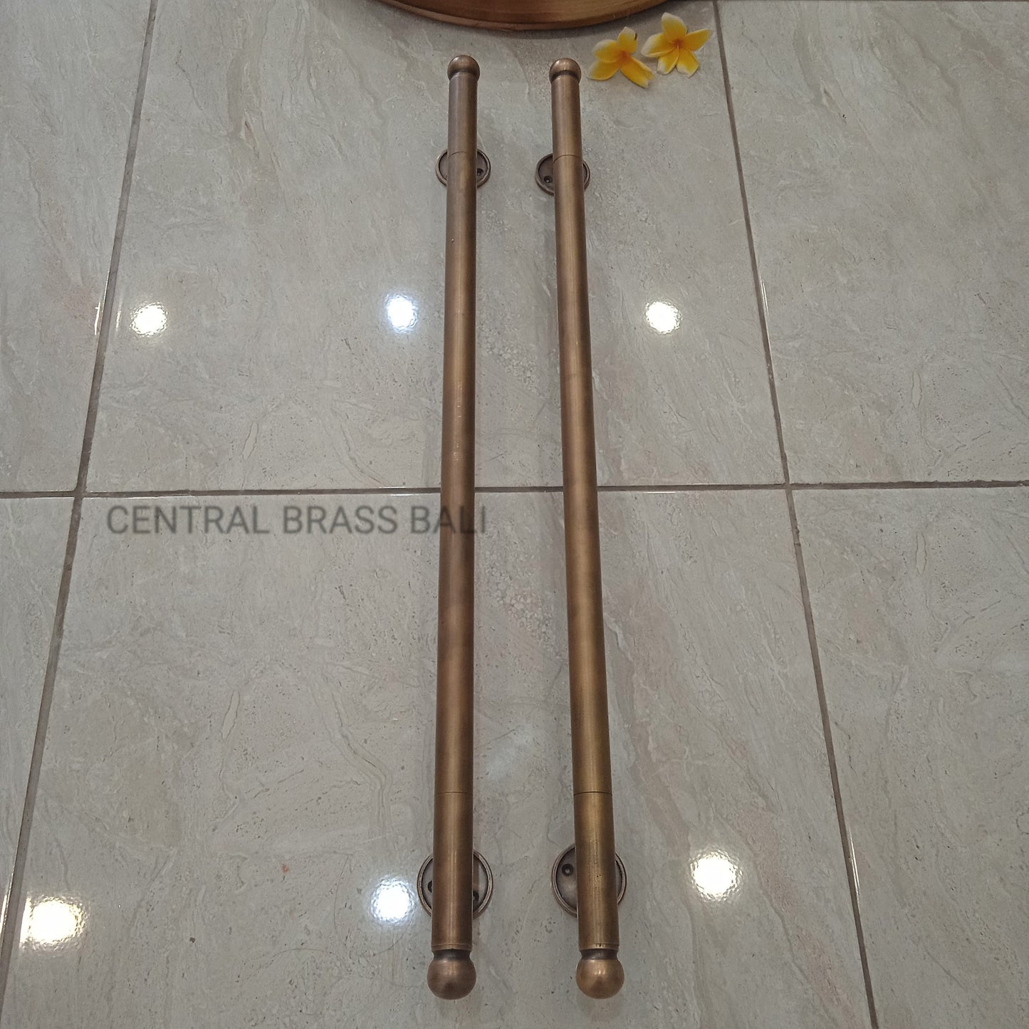 Pair 70cm Solid Brass Door Handle Set | Modern D Pull with Round Ends | Front Entry Door Handle | Double Door Hardware