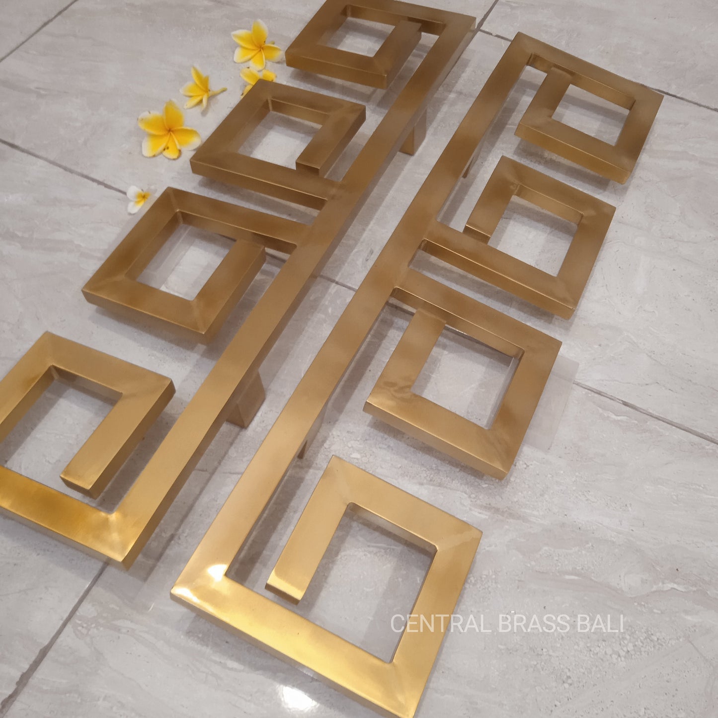 Pair Large Brass Door Handle, Handmade Rectangular Pull (80cm)