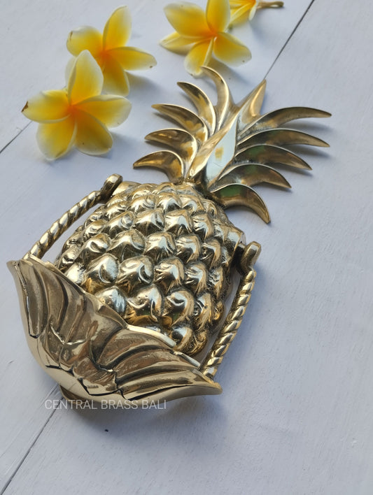 Pineapple Door Knocker, Solid Brass Antique Gold Front Door Hardware, Tropical Vintage Entry Decor, 10 Inch