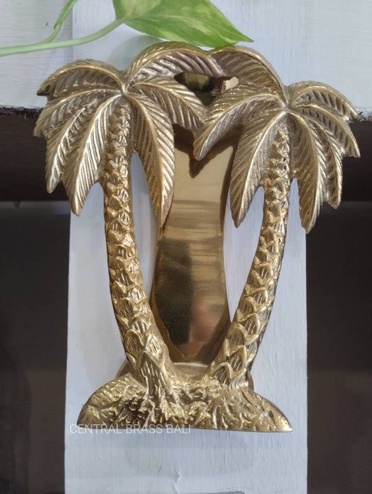 Golden Brass Palm Tree Door Knocker | Tropical Boho Decor