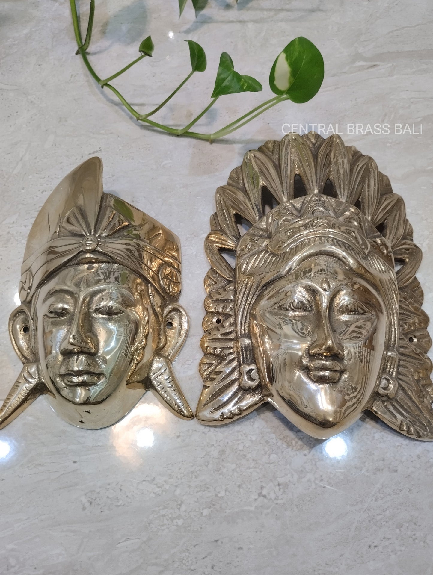 set of 2 men and women Brass Balinese Wall Sculpture Set, Traditional Bali Decor