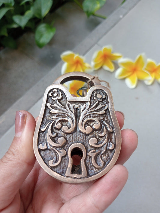 Antique Solid Brass Padlock with Keys | Ornate Floral Vintage Working Lock | Decorative Victorian Lock for Box, Gate & Door