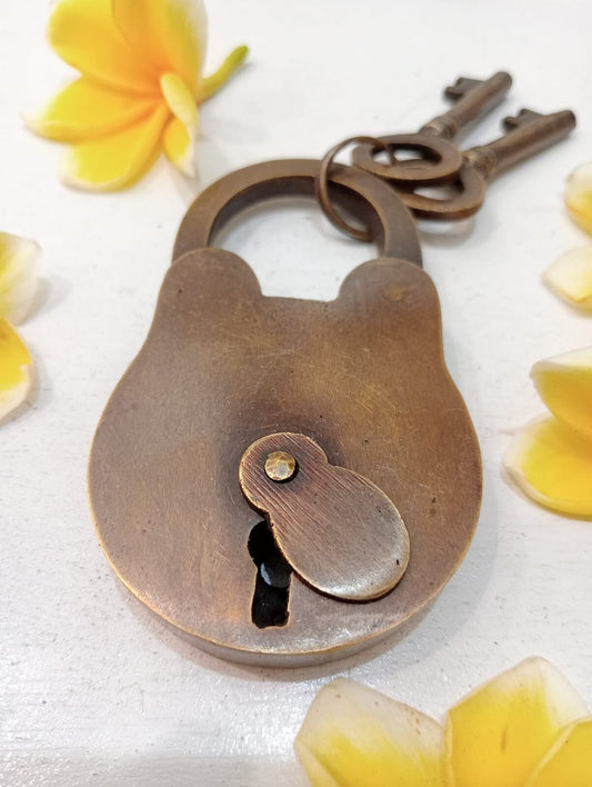 set of 2 pcs Antique Brass Padlock, Solid Brass, Home Security Lock with Keys