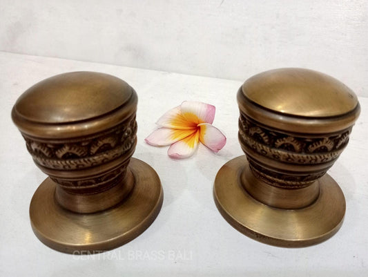 2pcs Victorian Style Solid Brass Door Knob Set, Antique Brass Pull Handles, Ornate Vintage Door Hardware