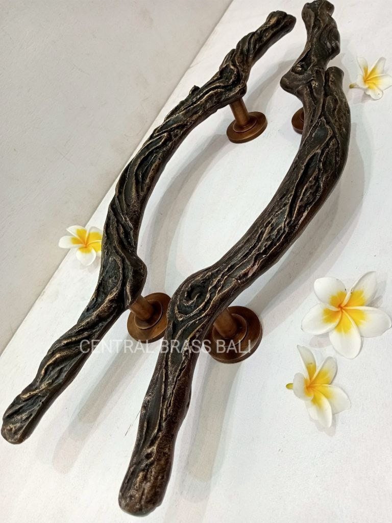 Antique Brass Branch Door Handles | Wood Design, 20.5" Pair