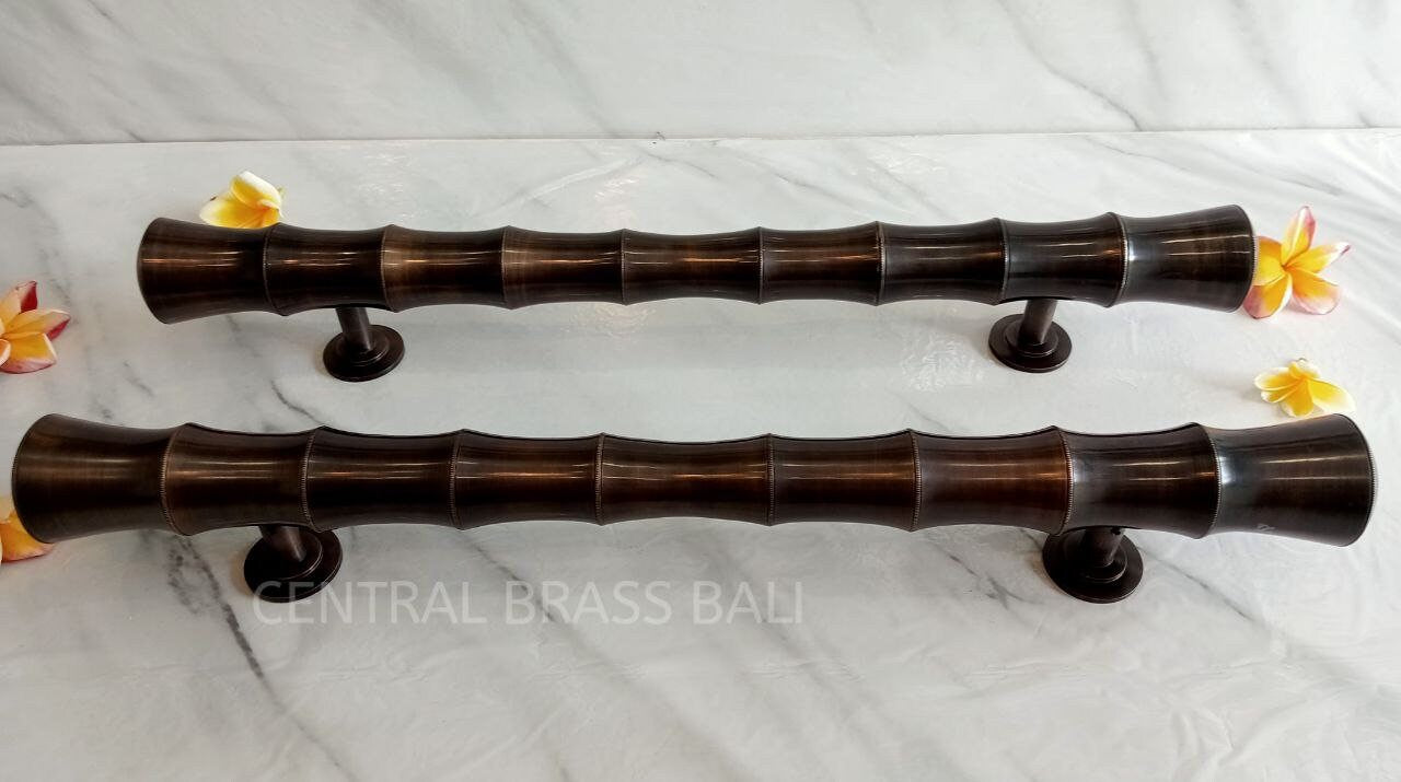 Solid Brass Bamboo Door Handle Pull Set of 2, Large Front Entry Door Handle, Main Entrance Pull, Luxury Gate Handle, 23.6 Inch
