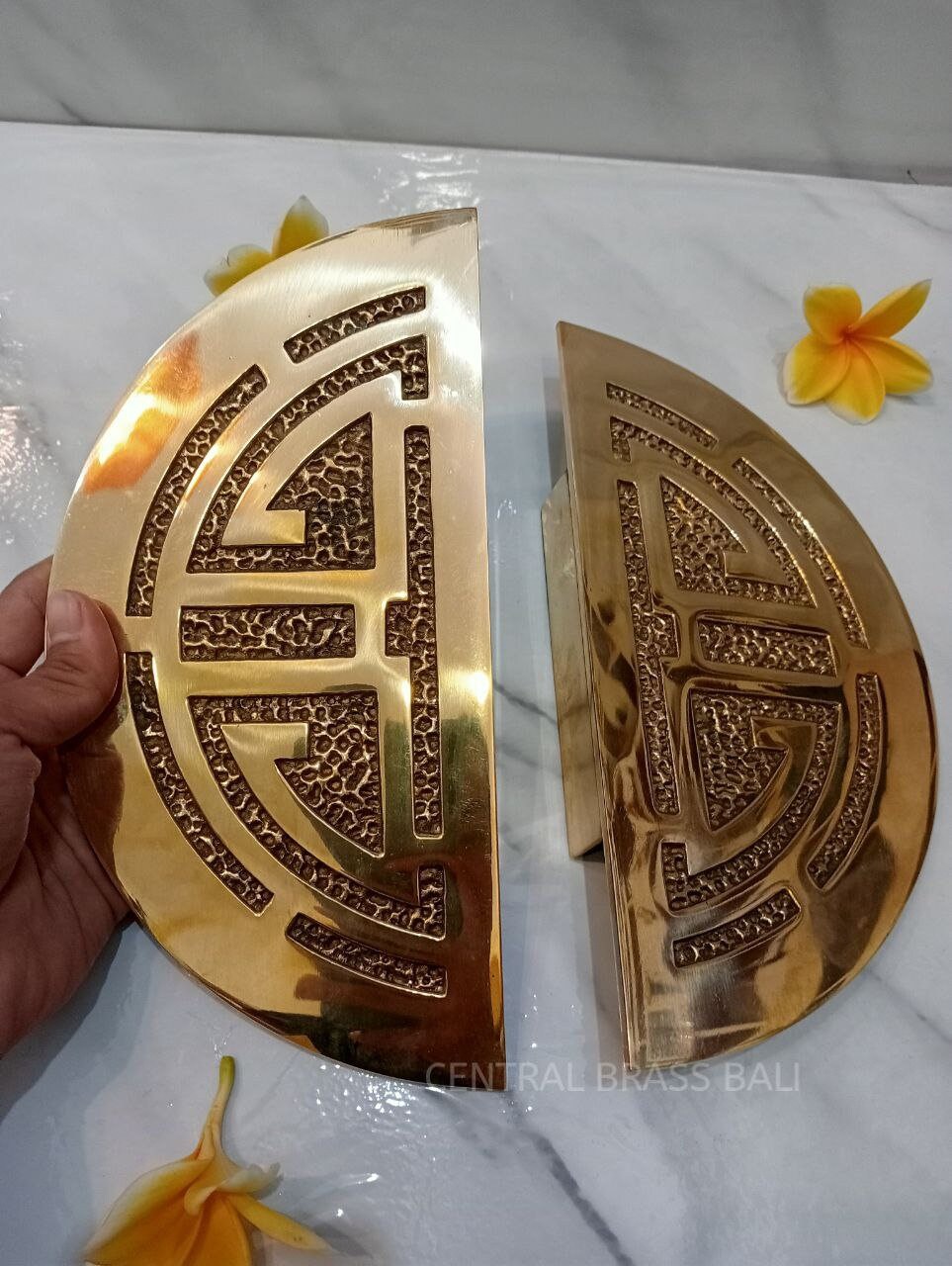 Gold Brass French Door Handle Pair, Classic Entryway Pulls