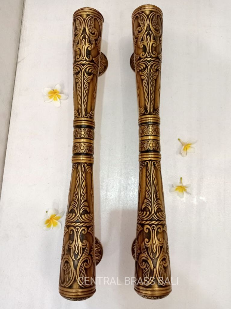 Victorian Brass Door Handle Set, French Door Pulls, Entry Decor (2x pcs)
