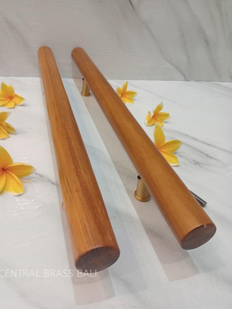 Teak Wood Door Handle, Vintage Style, 50cm (Set of 2)