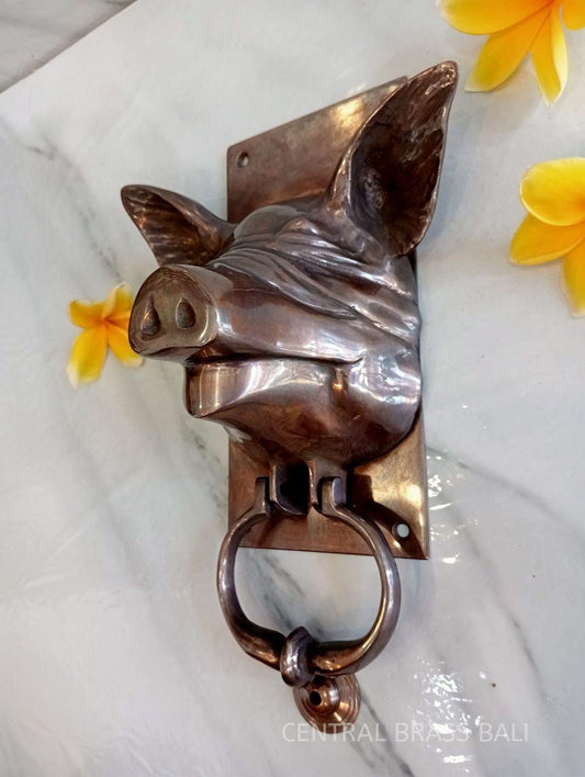 Vintage Blind Pig Door Knocker | Solid Brass Farmhouse Front Door Knocker | Rustic Entry Door Hardware | Unique Animal Door Decor