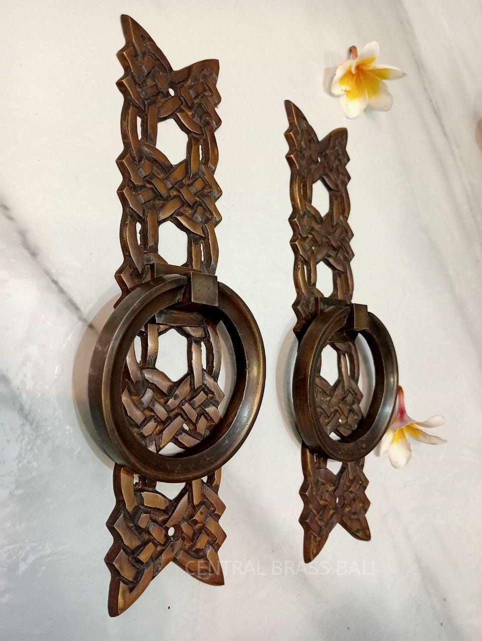 Vintage Carved Solid Brass Door Handle Pulls, Rope Design (Pair)