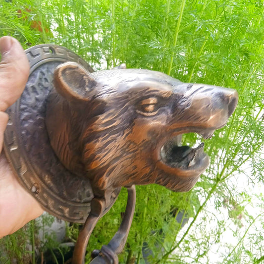 Vintage Brass Bear Head Door Knocker | Jungle Animal Decor