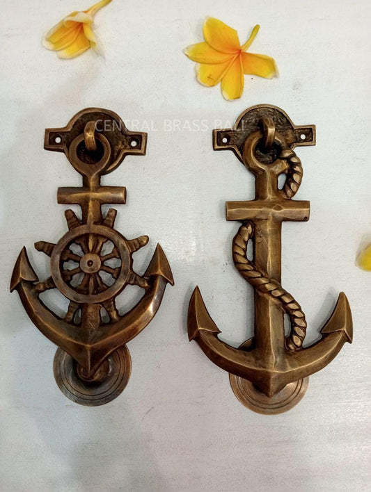Vintage Brass Anchor Door Knocker Set, Solid Brass Nautical Door Knocker, Coastal Front Door Decor, Beach House Gift