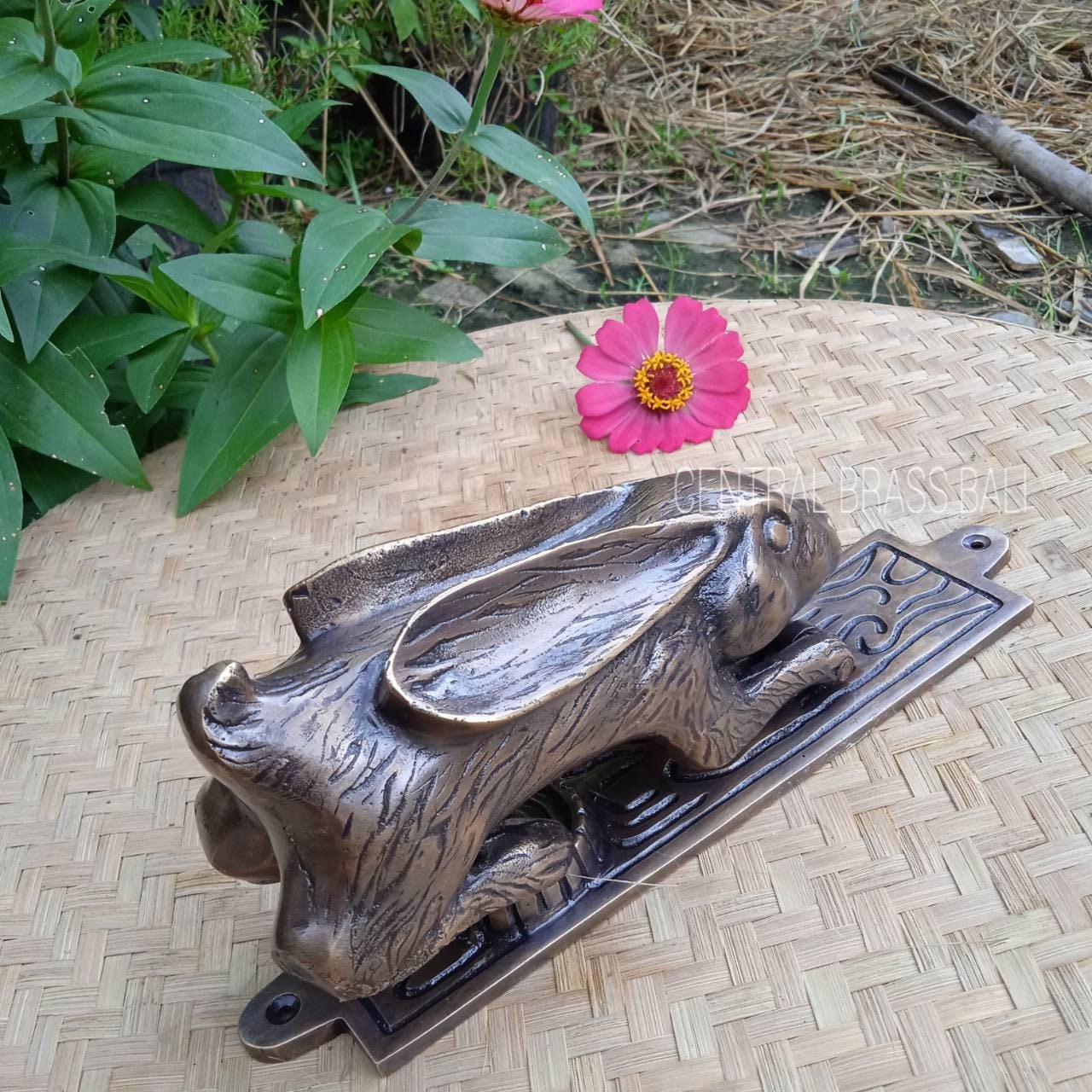 Solid Brass Rabbit Door Knocker | Antique Bunny Decor, 10.62"