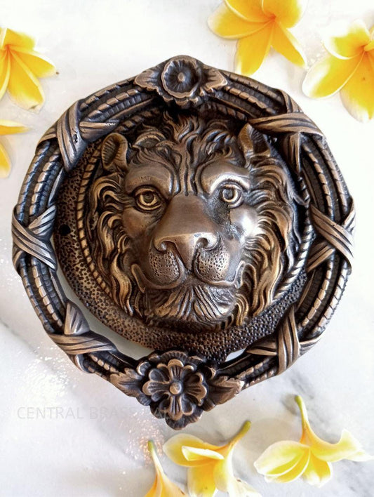 Large Solid Brass Lion Head Door Knocker | Retro Vintage Decor