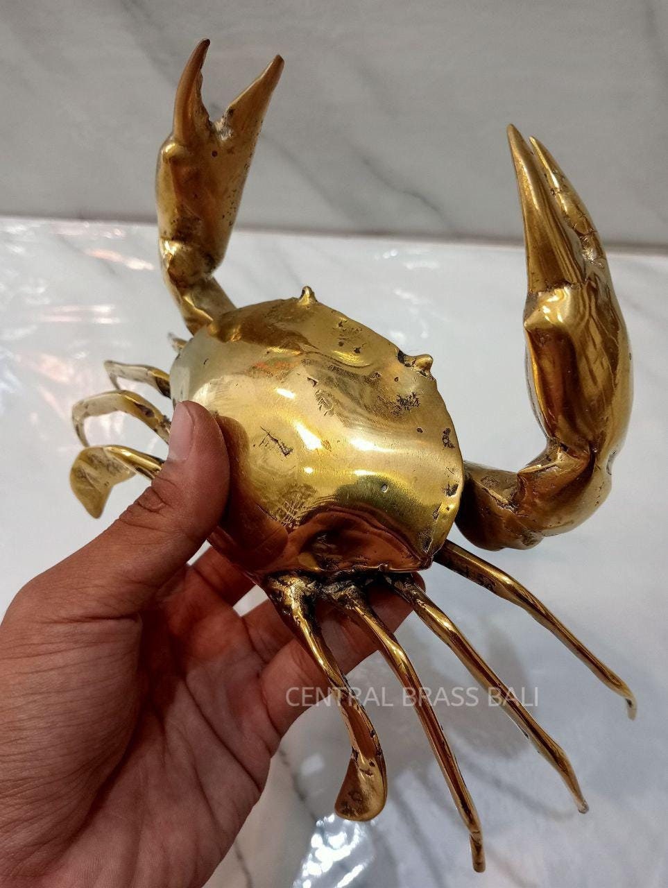1x Solid Brass Crab Sculpture, Nautical Home Decor, Coastal Brass Figurine, Beach House Accent, Ocean Inspired Decorative Statue