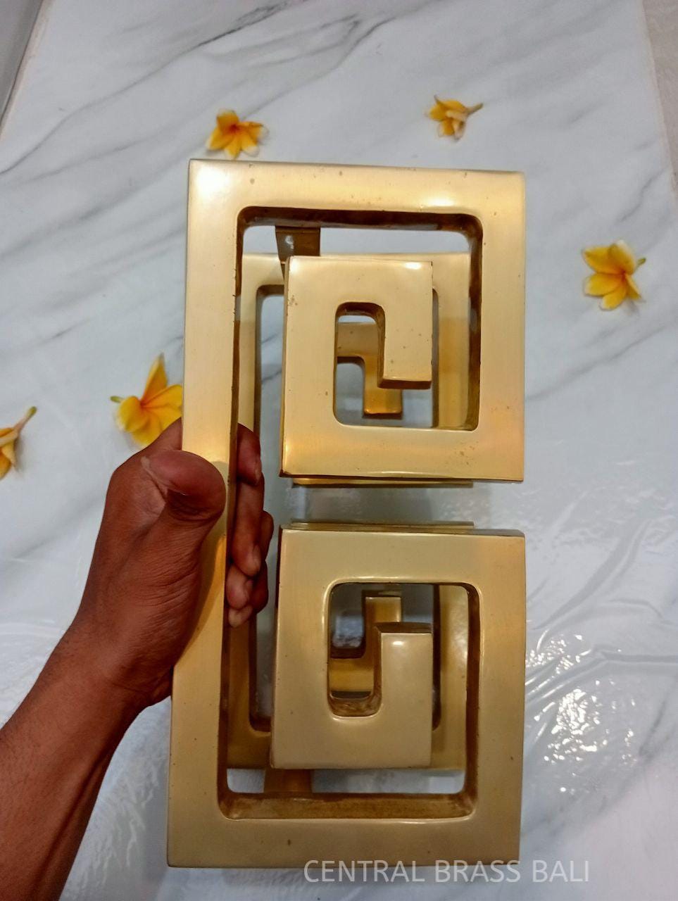 Handmade Brass REGTANGLE Door Handles, Unique Entry Pull (30cm, Set of 2)