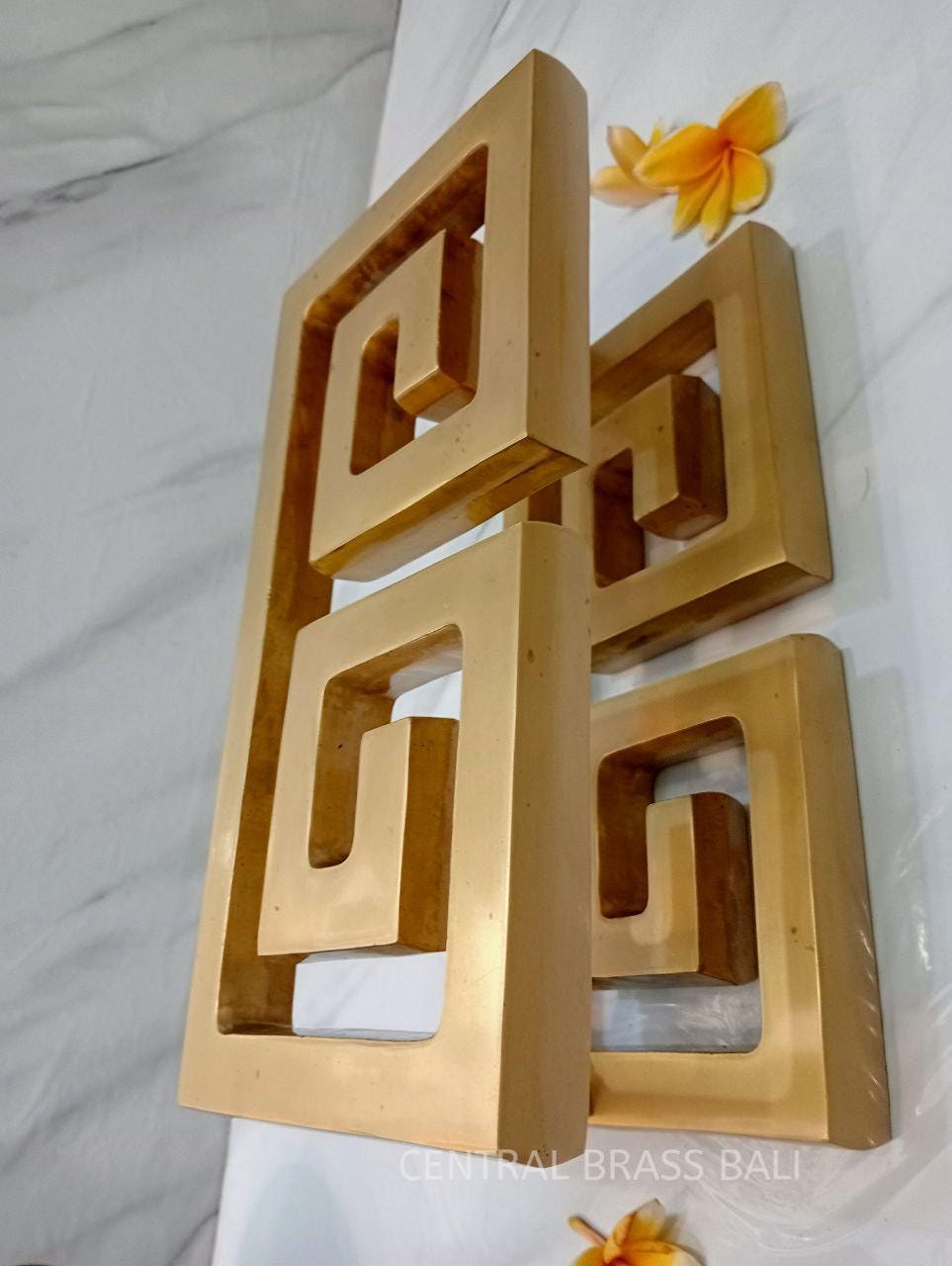 Handmade Brass REGTANGLE Door Handles, Unique Entry Pull (30cm, Set of 2)