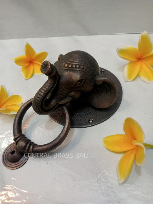 Vintage Ganesha Head Brass Door Knocker, Hindu Inspired Entry Door Hardware, Antique Brass Knocker, Boho Tropical Home Decor