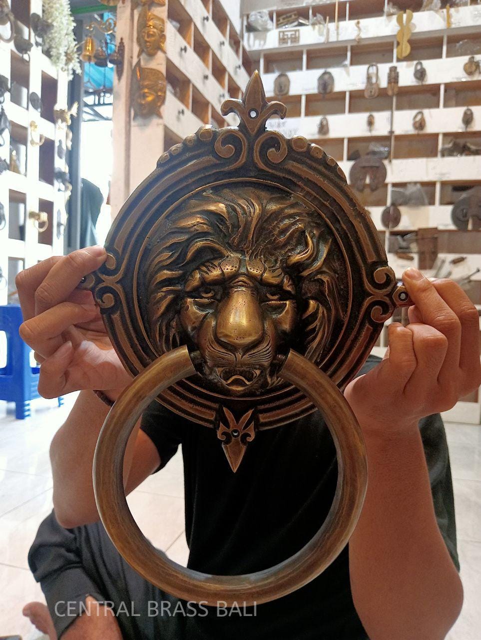 Vintage Lion Head Door Knocker, Solid Brass Heavy Cast Door Pull, Antique Entry Hardware, 11.81 Inch