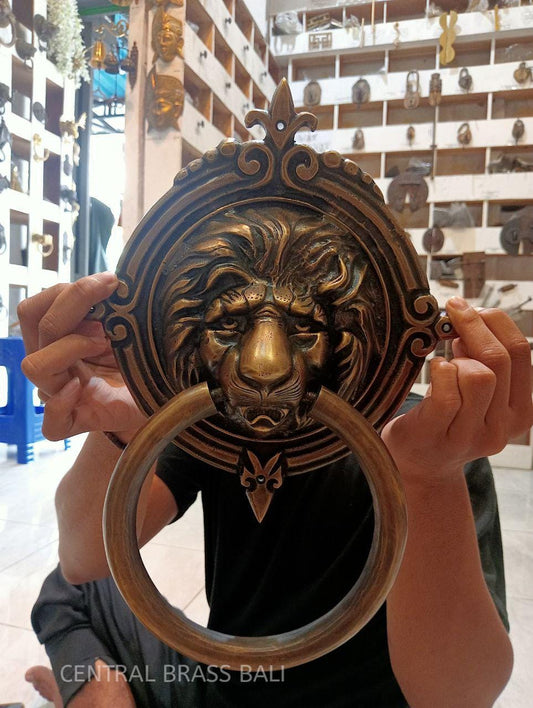 Vintage Lion Head Door Knocker, Solid Brass Heavy Cast Door Pull, Antique Entry Hardware, 11.81 Inch