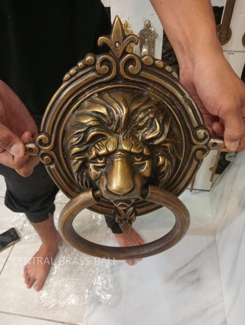Vintage Lion Head Door Knocker, Solid Brass Heavy Cast Door Pull, Antique Entry Hardware, 11.81 Inch