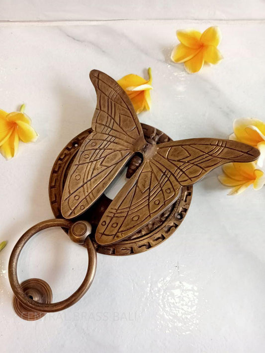 Vintage Solid Brass Butterfly Door Knocker, Large Antique Door Knocker, Detailed Butterfly Hardware, Cottage and Garden Decor, 7"