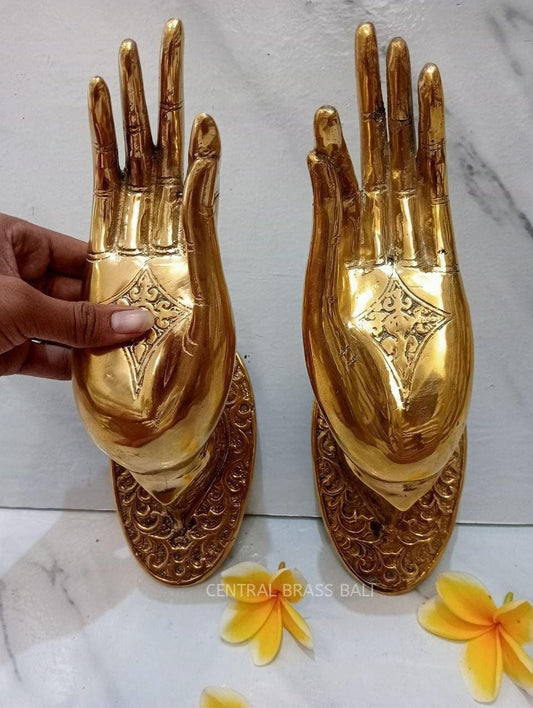 Set of 2pcs Polished Brass Buddha Hand Door Handles